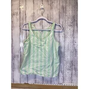 Georges Marciano Women’s Green White Striped Henley Tank Top Sleeveless Size M